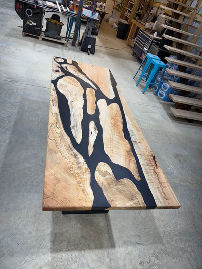 8x3 Maple River Table with maple wood surface and customizable legs by Sasquatch Tables LLC