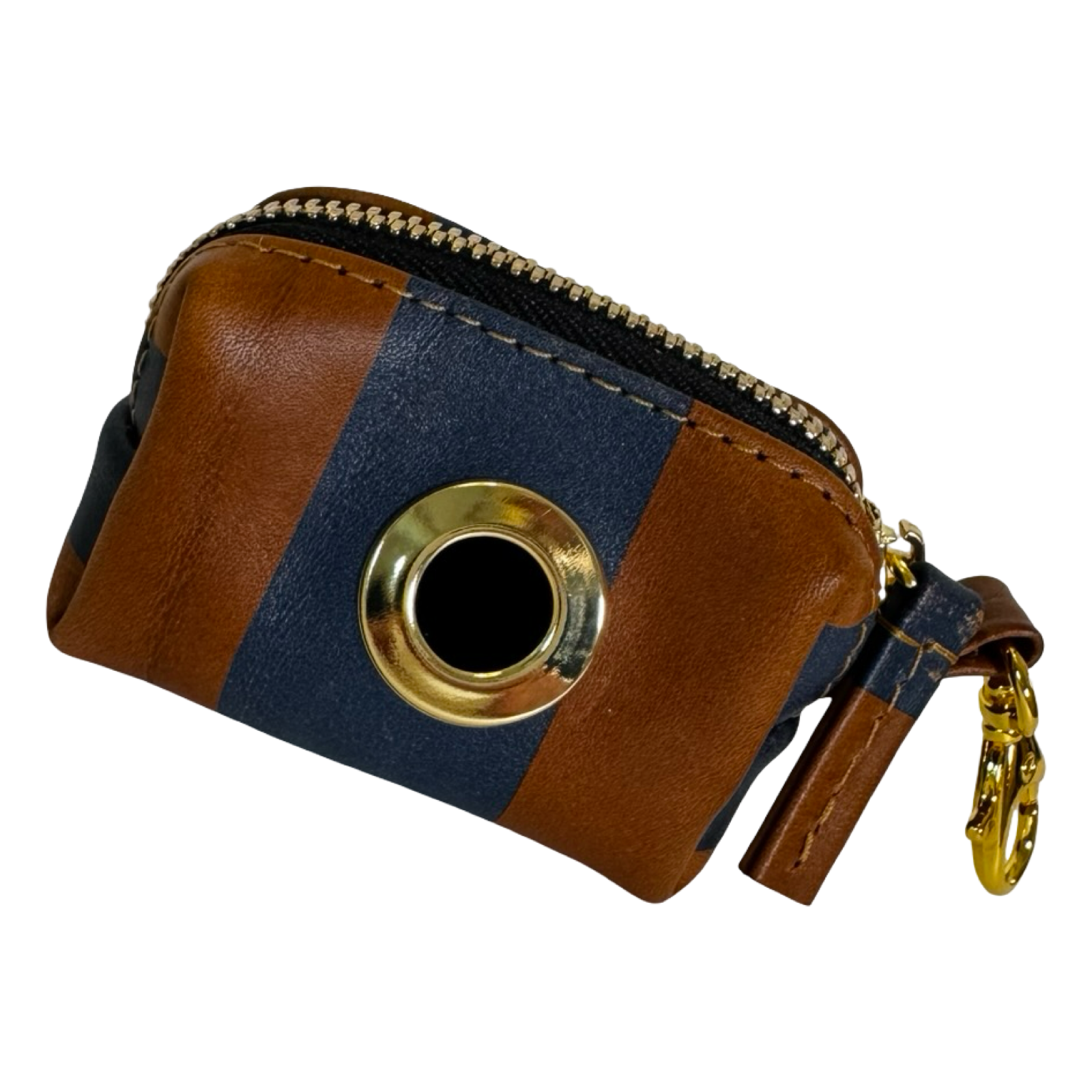 Riviera Poo Bag Purse in Cognac and Navy Italian Leather with gold hardware