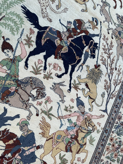 Hand-Knotted Lahore Hunting Scene Wool Rug – 8’ x 11’3” – Vintage 1950s by Rugistan - product image 5 for Resin Society