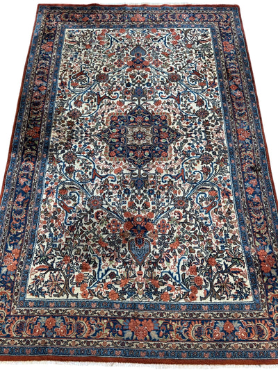 Vintage Persian Sarouk Wool Rug – 4’4” x 6’6” – Hand-Knotted Floral by Rugistan - product image 3 for Resin Society