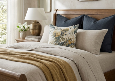 Dahlia Floral Pillow Cover in Soft Gold, Thibaut Pillows
