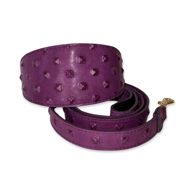 Glamorous Boysenberry embossed studded collar and leash set in Italian leather