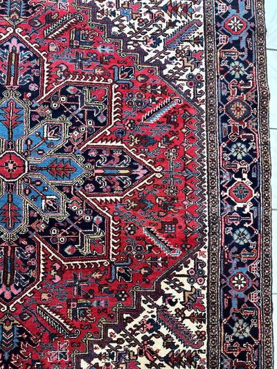Hand-Knotted Persian Heriz Wool Rug – 9’ x 12’ – Geometric Medallion by Rugistan - product image 14 for Resin Society
