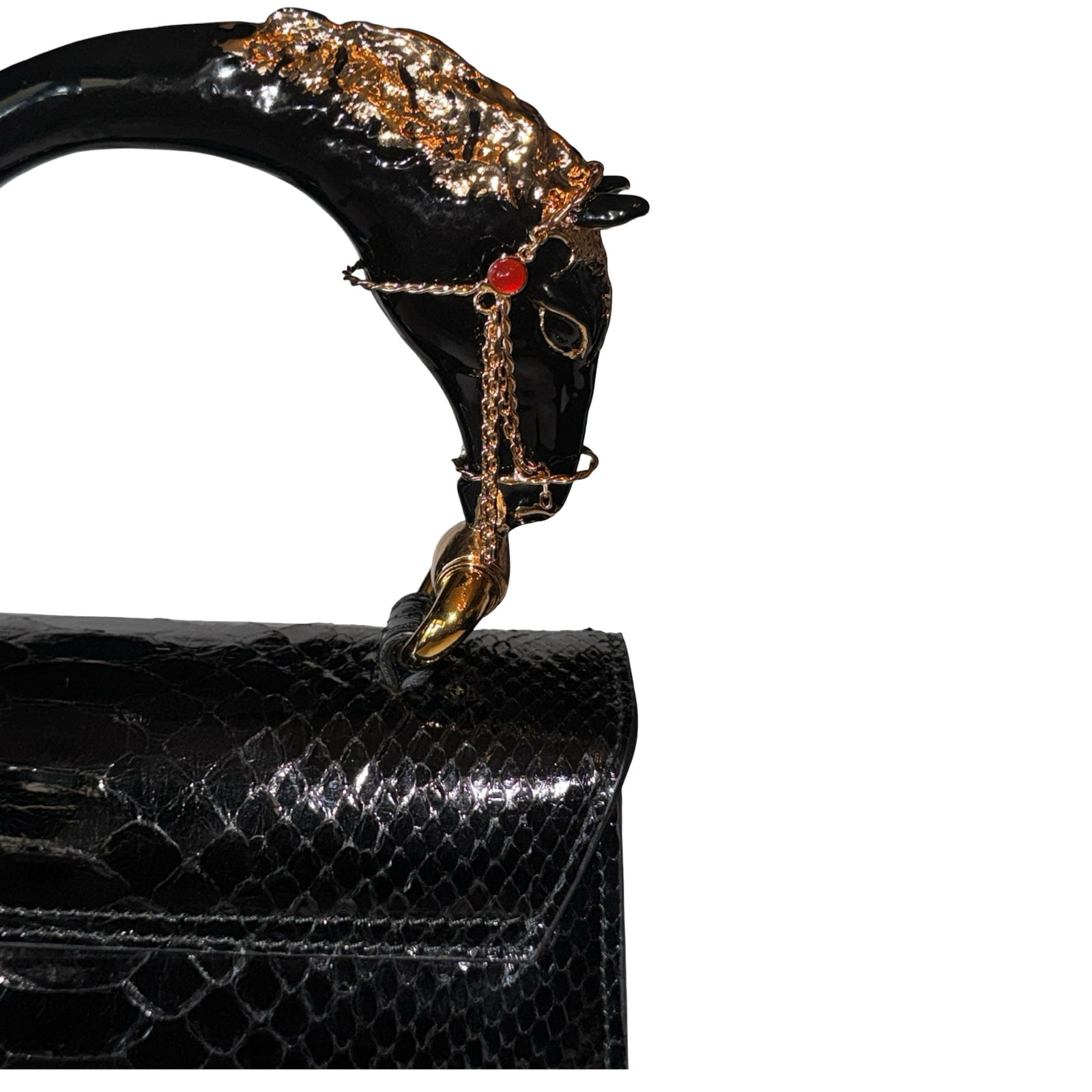 Devon Horse Handle Handbag Authentic Black Python by Allysa Payne Beverly Hills - product image 3 for Resin Society