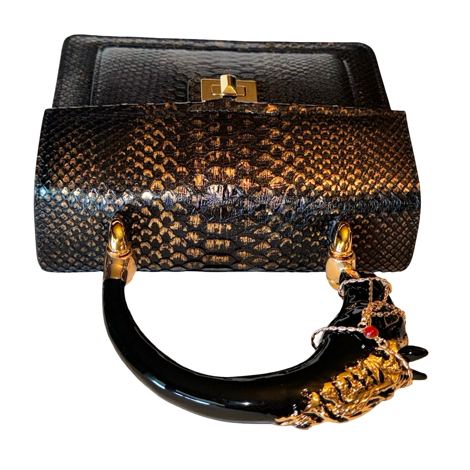 Noir d’Or Horse Handle Handbag Authentic Black and Gold Python by Allysa Payne Beverly Hills - product image 4 for Resin Society