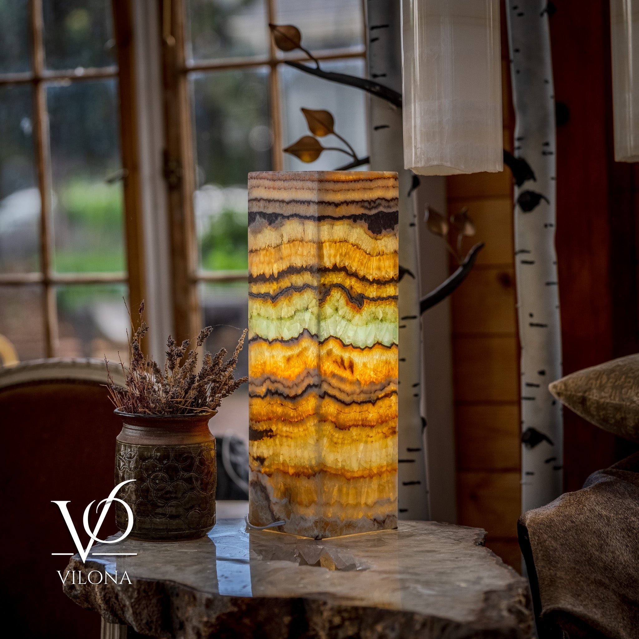 Aqua Onyx Square Table Lamp - 20" Tall, x 6"x 6" (Medium #68)