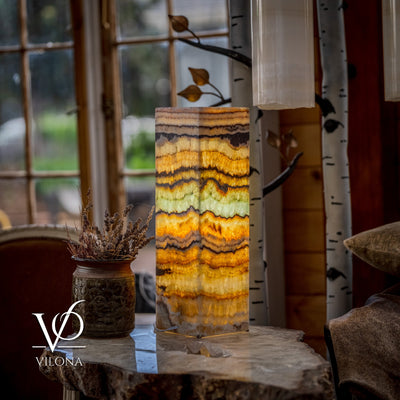Aqua Onyx Square Table Lamp - 20" Tall, x 6"x 6" (Medium #68)