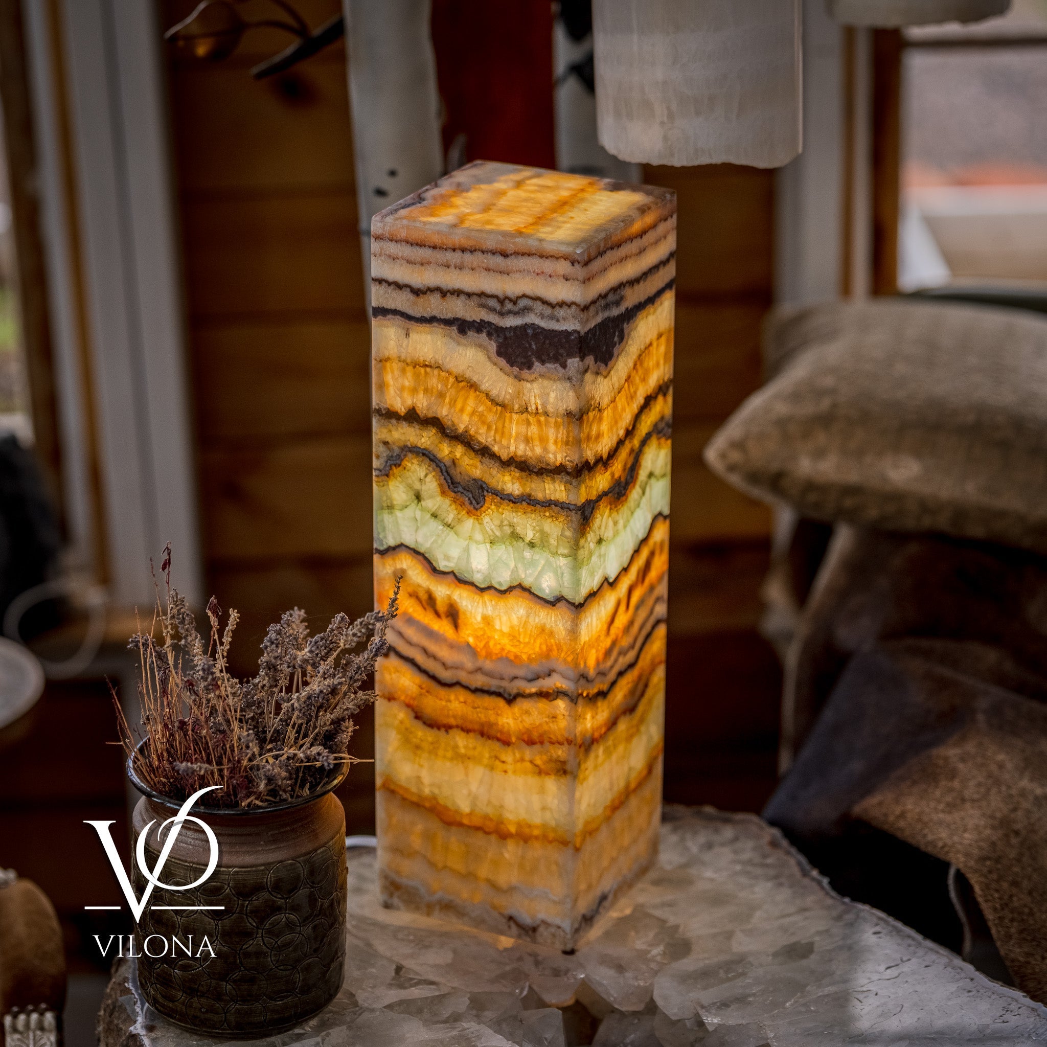 Aqua Onyx Square Table Lamp - 20" Tall, x 6"x 6" (Medium #68)