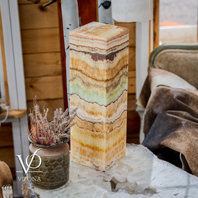 Aqua Onyx Square Table Lamp - 20" Tall, x 6"x 6" (Medium #68)