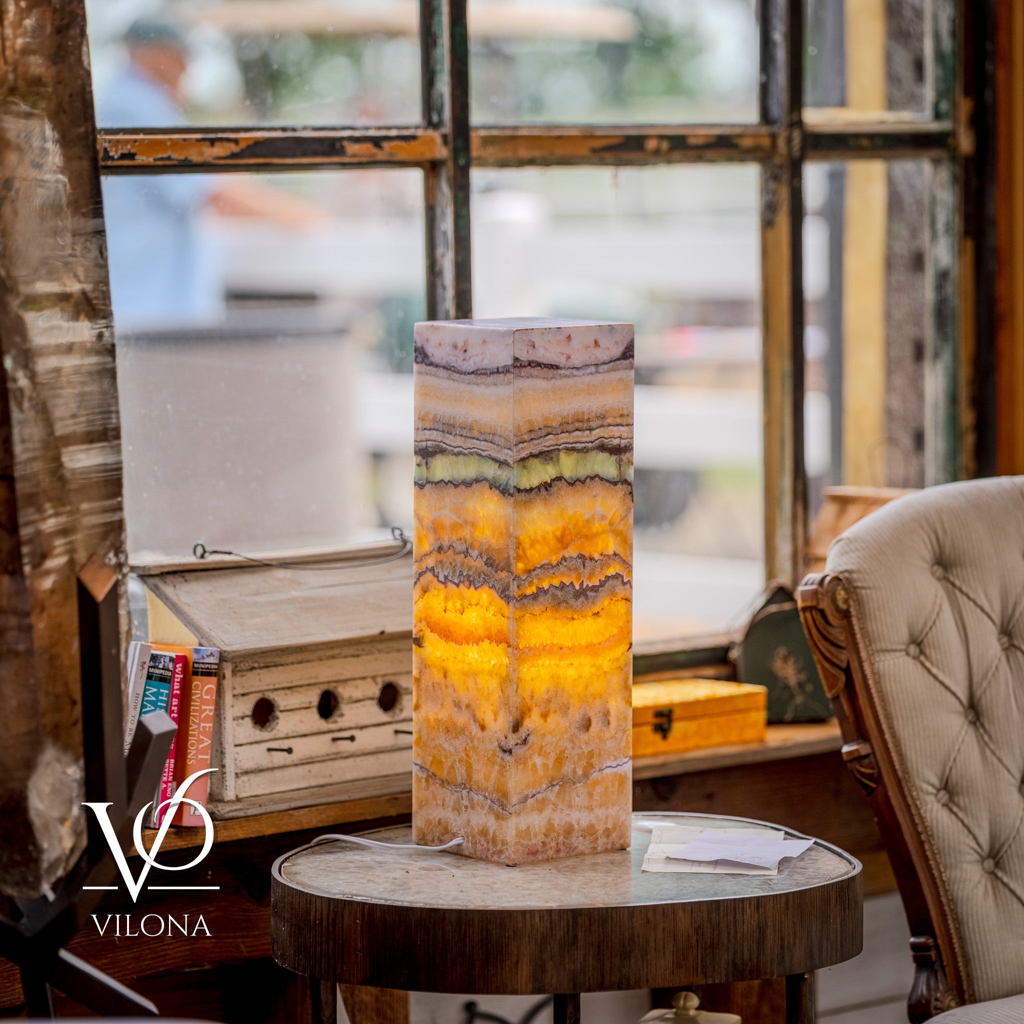Aqua Onyx Square Table Lamp - 20" Tall, x 6"x 6" (Medium #69)