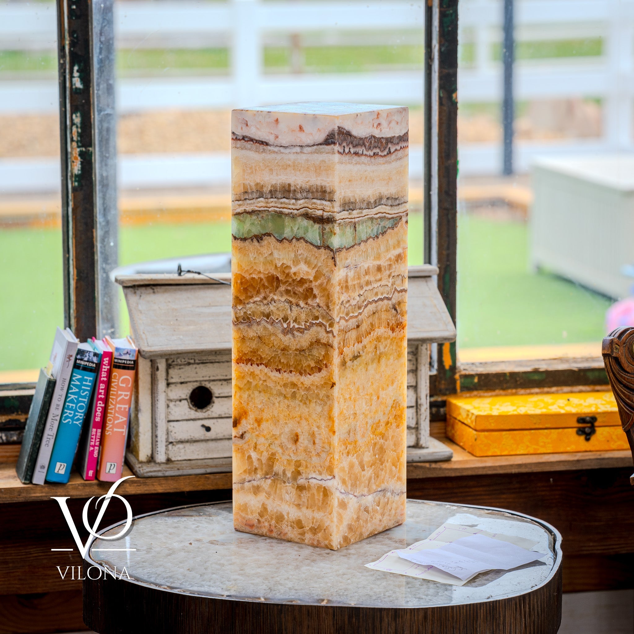 Aqua Onyx Square Table Lamp - 20" Tall, x 6"x 6" (Medium #69)