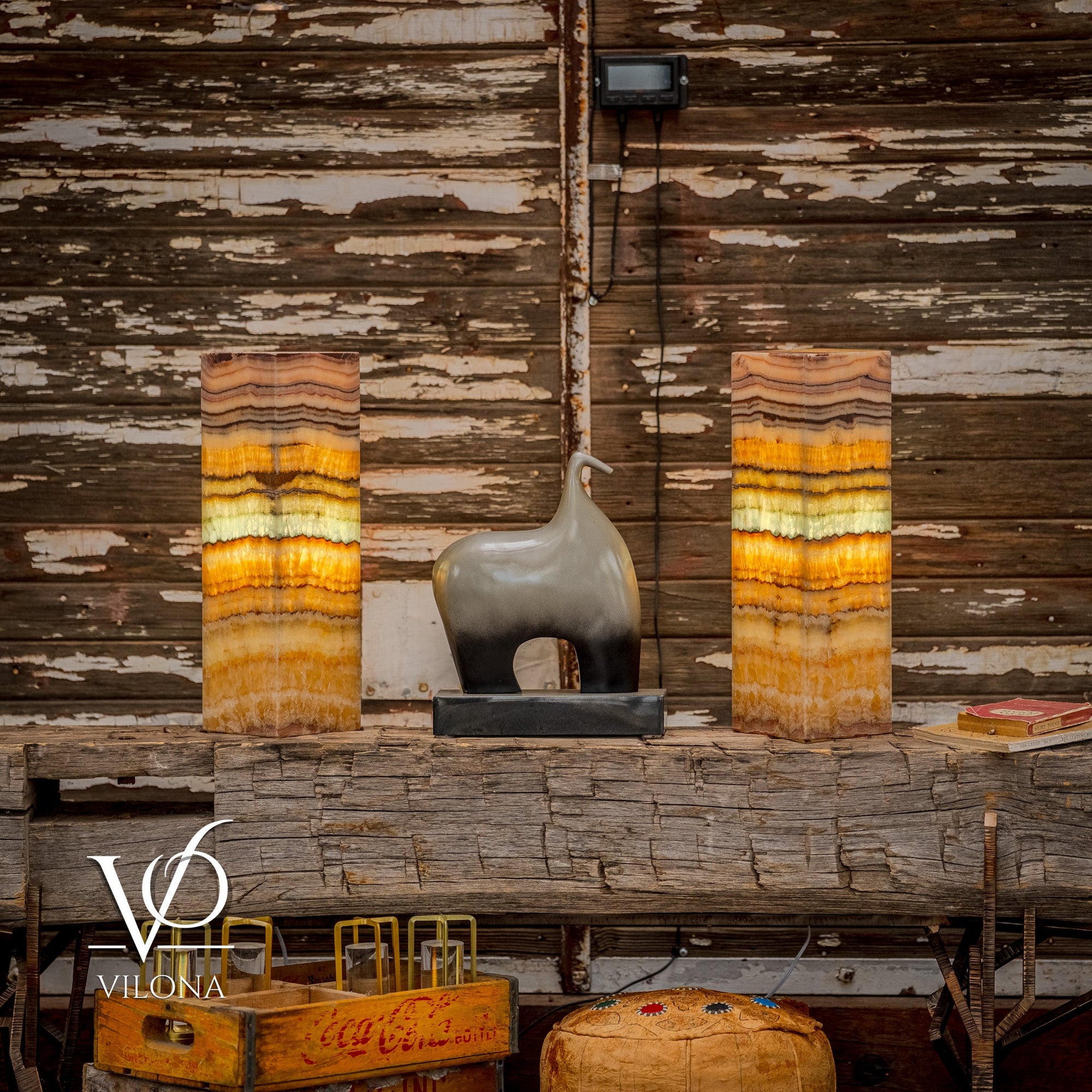 Aqua Onyx Square Table Lamp - 20" Tall, x 6"x 6" (Medium Pair #70) by Vilona Onyx - main product image for Resin Society