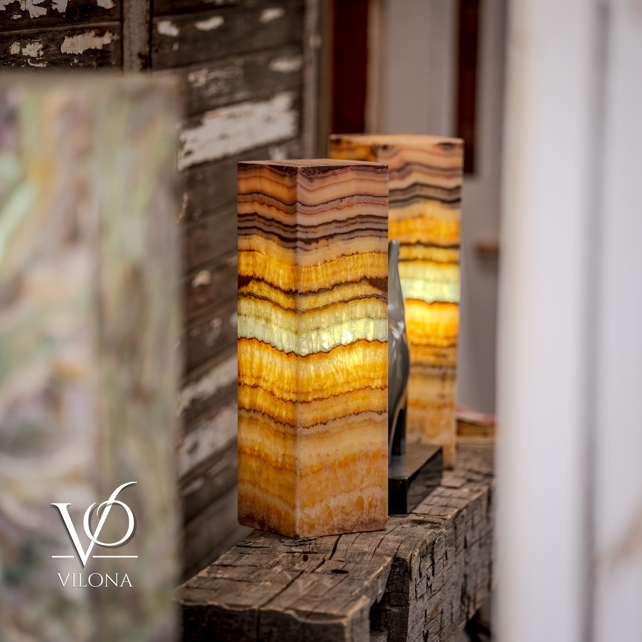 Aqua Onyx Square Table Lamp - 20" Tall, x 6"x 6" (Medium Pair #70) by Vilona Onyx - product image 3 for Resin Society