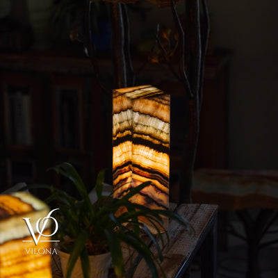 Aqua Onyx Square Table Lamp - 20" Tall, x 6"x 6" (Medium #73)