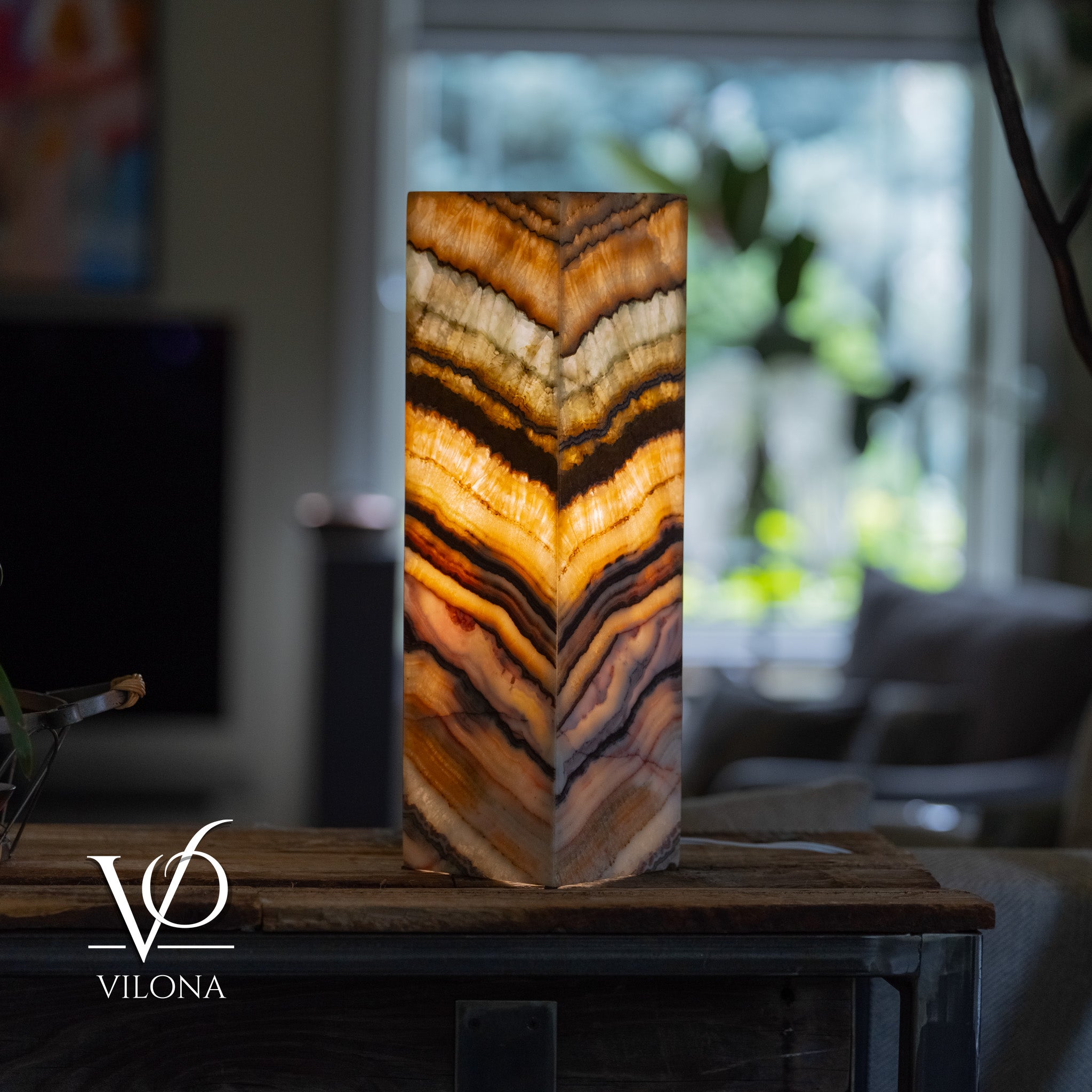 Aqua Onyx Square Table Lamp - 20" Tall, x 6"x 6" (Medium #73)