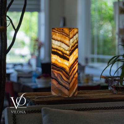 Aqua Onyx Square Table Lamp - 20" Tall, x 6"x 6" (Medium #73)