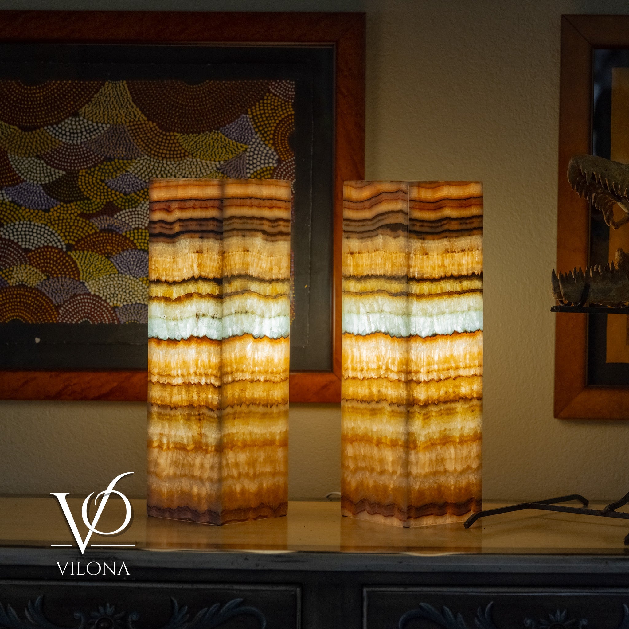 Aqua Onyx Square Table Lamp - 20" Tall, x 6"x 6" (Medium Pair #72) by Vilona Onyx - product image 7 for Resin Society