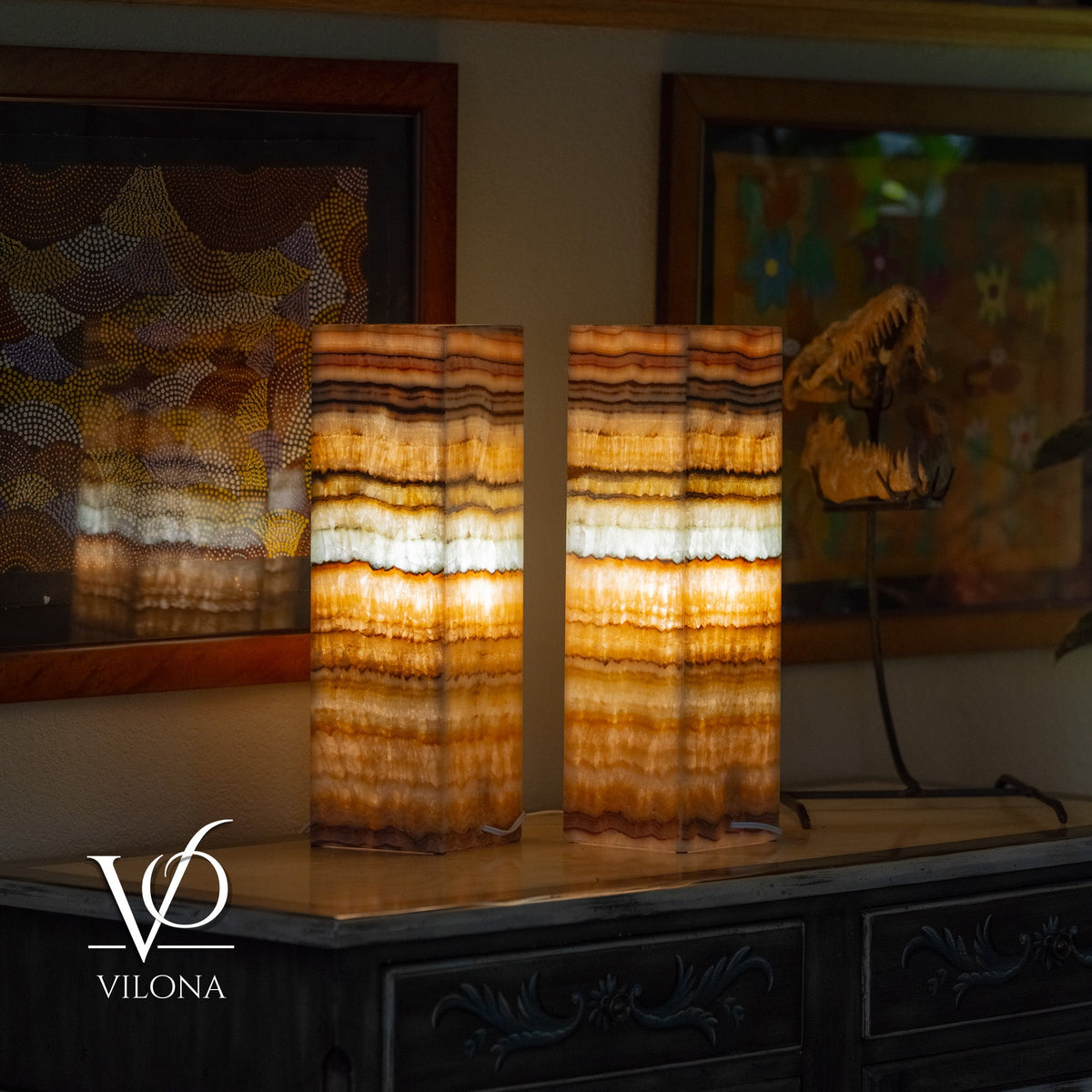 Aqua Onyx Square Table Lamp - 20" Tall, x 6"x 6" (Medium Pair #72) by Vilona Onyx - main product image for Resin Society