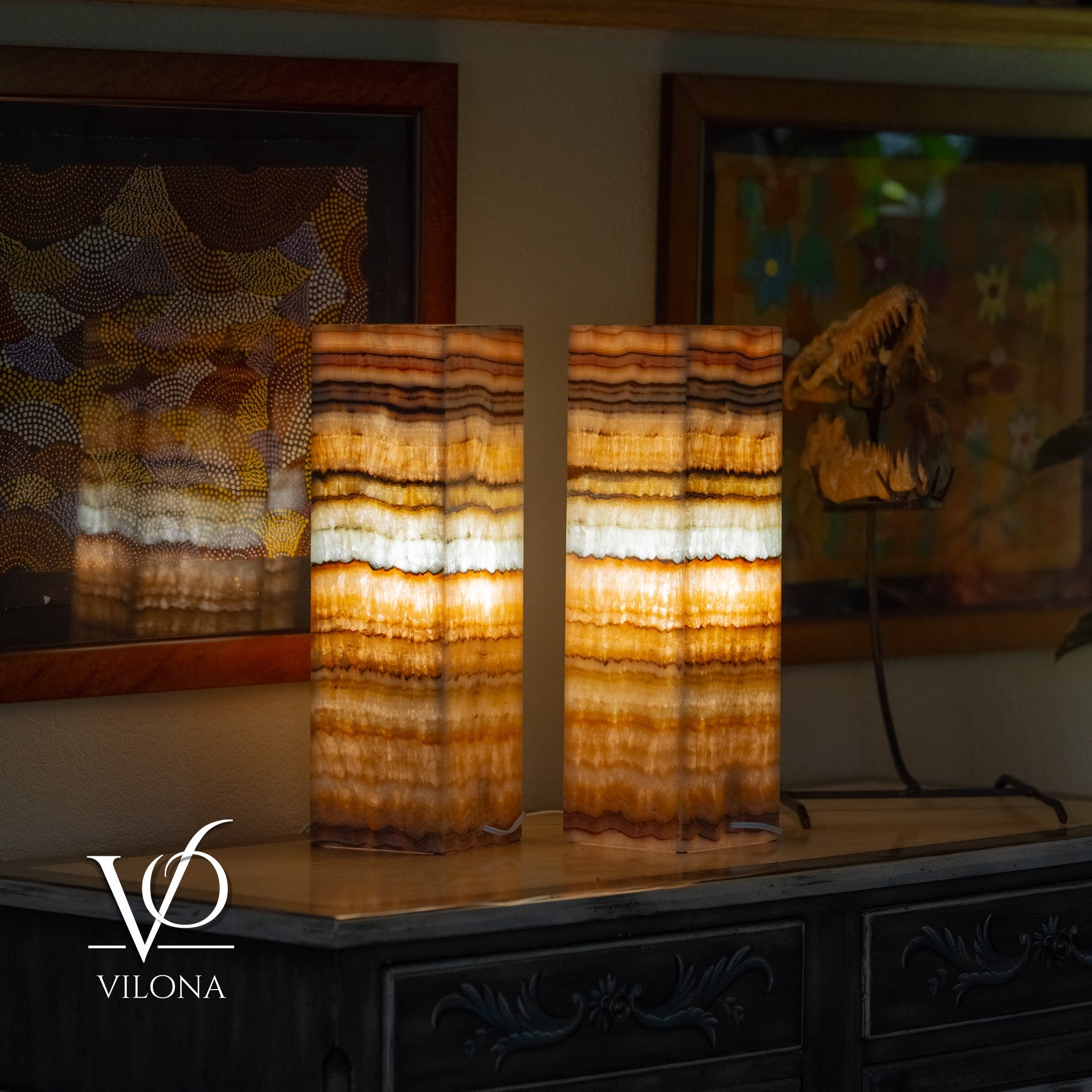 Aqua Onyx Square Table Lamp - 20" Tall, x 6"x 6" (Medium Pair #72) by Vilona Onyx - main product image for Resin Society