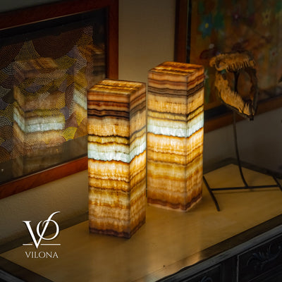 Aqua Onyx Square Table Lamp - 20" Tall, x 6"x 6" (Medium Pair #72) by Vilona Onyx - product image 8 for Resin Society