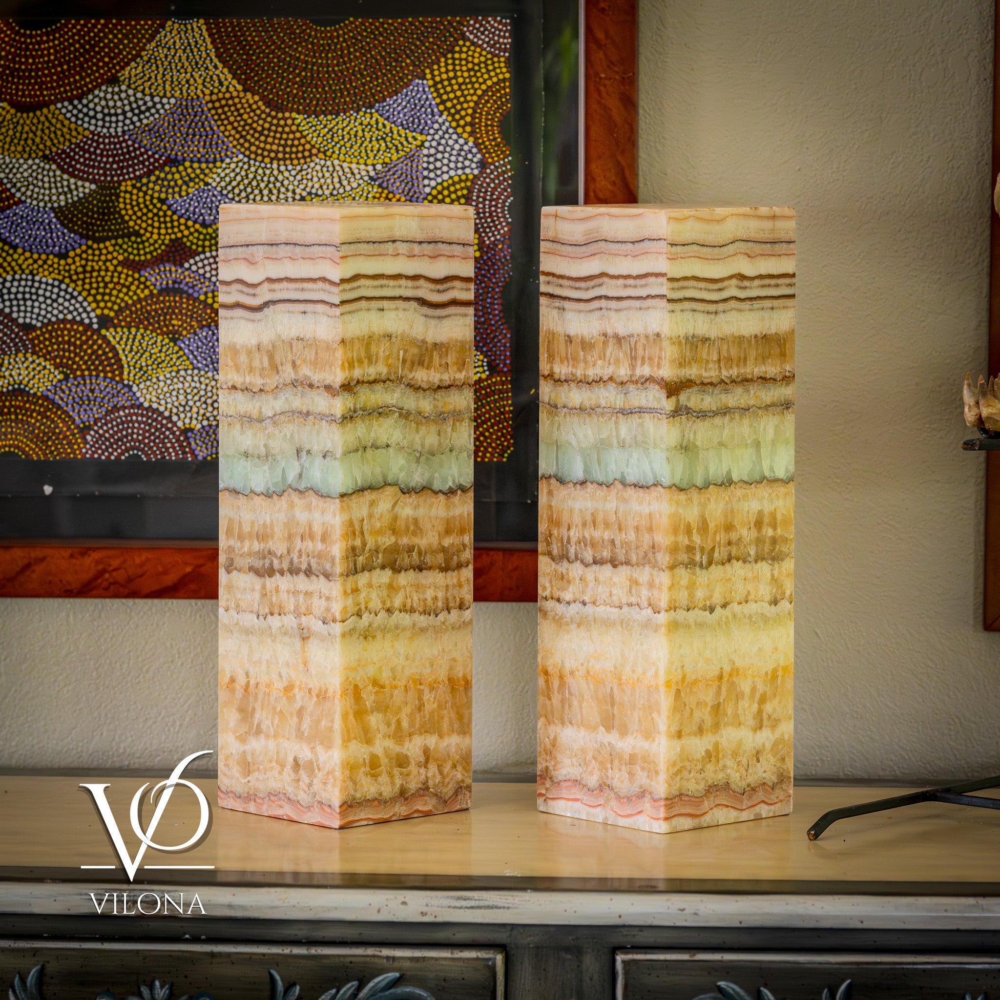 Aqua Onyx Square Table Lamp - 20" Tall, x 6"x 6" (Medium Pair #72) by Vilona Onyx - product image 3 for Resin Society