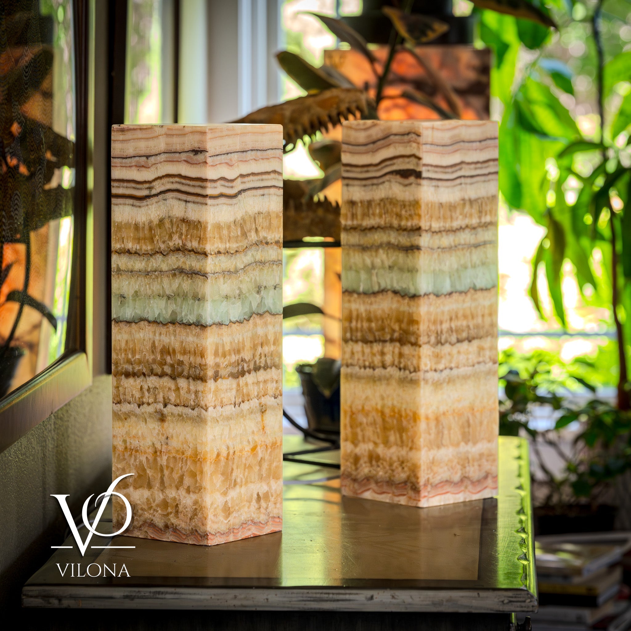 Aqua Onyx Square Table Lamp - 20" Tall, x 6"x 6" (Medium Pair #72) by Vilona Onyx - product image 4 for Resin Society