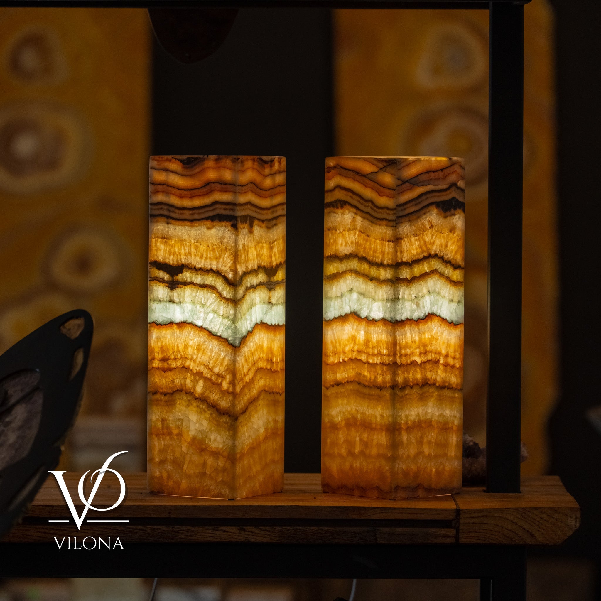 Aqua Onyx Square Table Lamp - 20" Tall, x 6"x 6" (Medium Pair #74) by Vilona Onyx - product image 3 for Resin Society