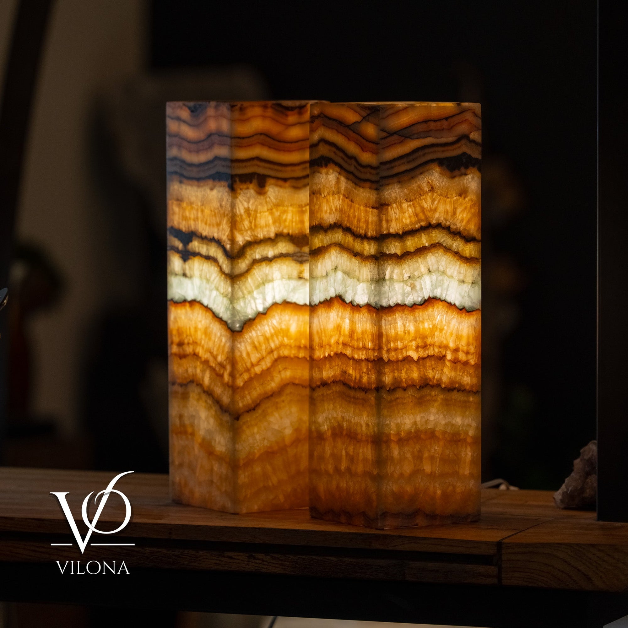 Aqua Onyx Square Table Lamp - 20" Tall, x 6"x 6" (Medium Pair #74) by Vilona Onyx - main product image for Resin Society