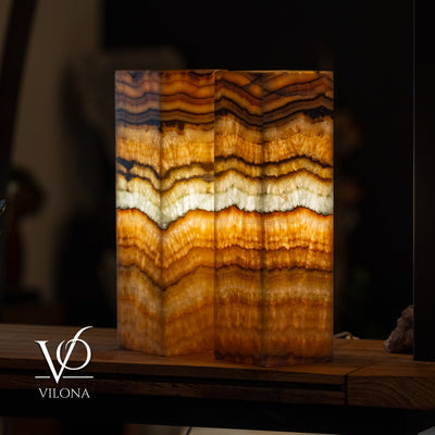 Aqua Onyx Square Table Lamp - 20" Tall, x 6"x 6" (Medium Pair #74) by Vilona Onyx - main product image for Resin Society