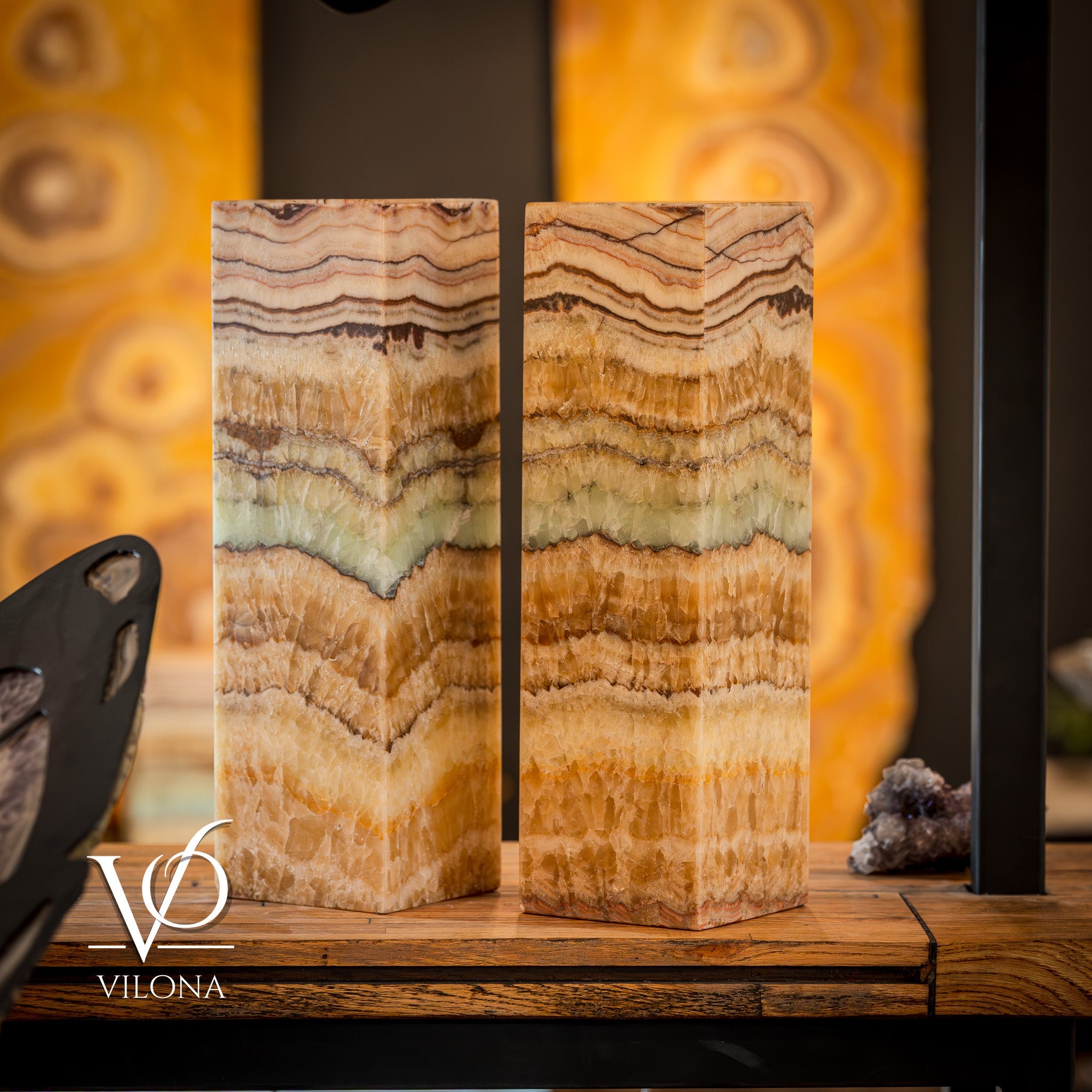 Aqua Onyx Square Table Lamp - 20" Tall, x 6"x 6" (Medium Pair #74) by Vilona Onyx - product image 8 for Resin Society