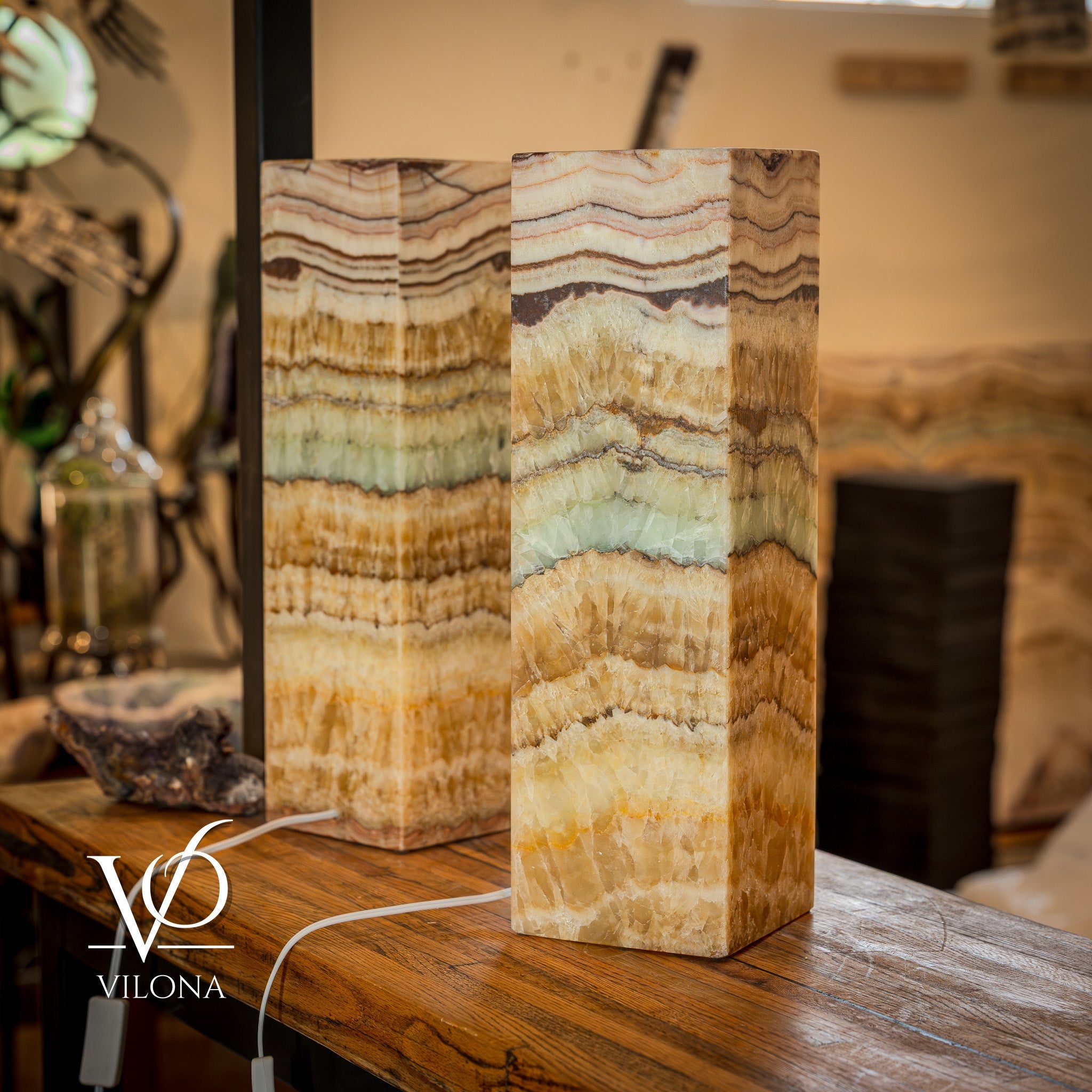 Aqua Onyx Square Table Lamp - 20" Tall, x 6"x 6" (Medium Pair #74) by Vilona Onyx - product image 9 for Resin Society