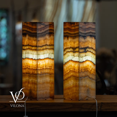 Aqua Onyx Square Table Lamp - 20" Tall, x 6"x 6" (Medium Pair #74) by Vilona Onyx - product image 6 for Resin Society