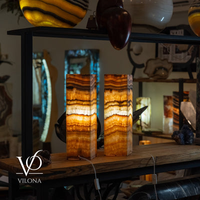 Aqua Onyx Square Table Lamp - 20" Tall, x 6"x 6" (Medium Pair #74) by Vilona Onyx - product image 4 for Resin Society