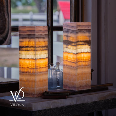 Aqua Onyx Square Table Lamp - 20" Tall, x 6"x 6" (Medium Pair #75) by Vilona Onyx - product image 2 for Resin Society