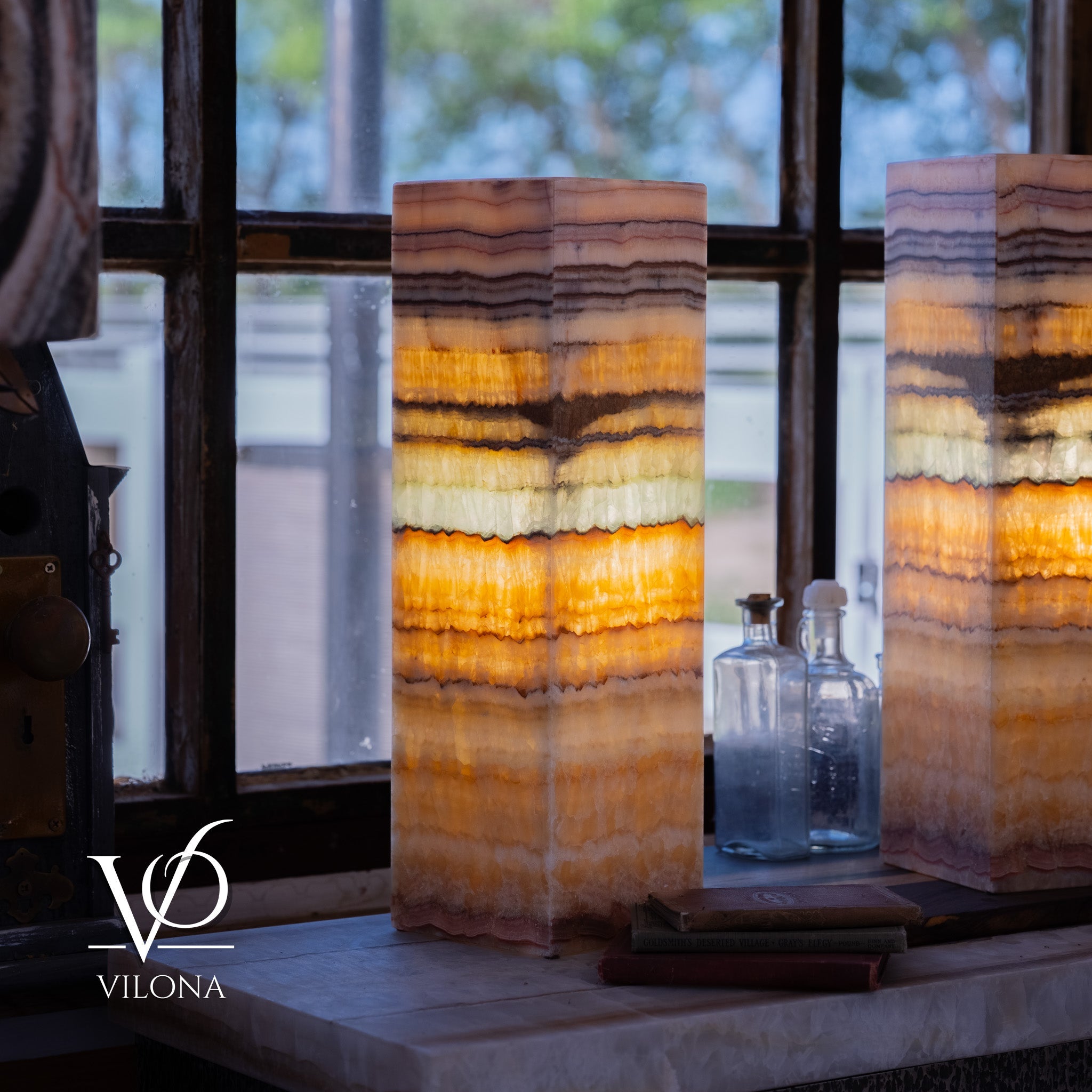 Aqua Onyx Square Table Lamp - 20" Tall, x 6"x 6" (Medium Pair #75) by Vilona Onyx - product image 5 for Resin Society