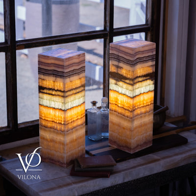 Aqua Onyx Square Table Lamp - 20" Tall, x 6"x 6" (Medium Pair #75) by Vilona Onyx - product image 9 for Resin Society