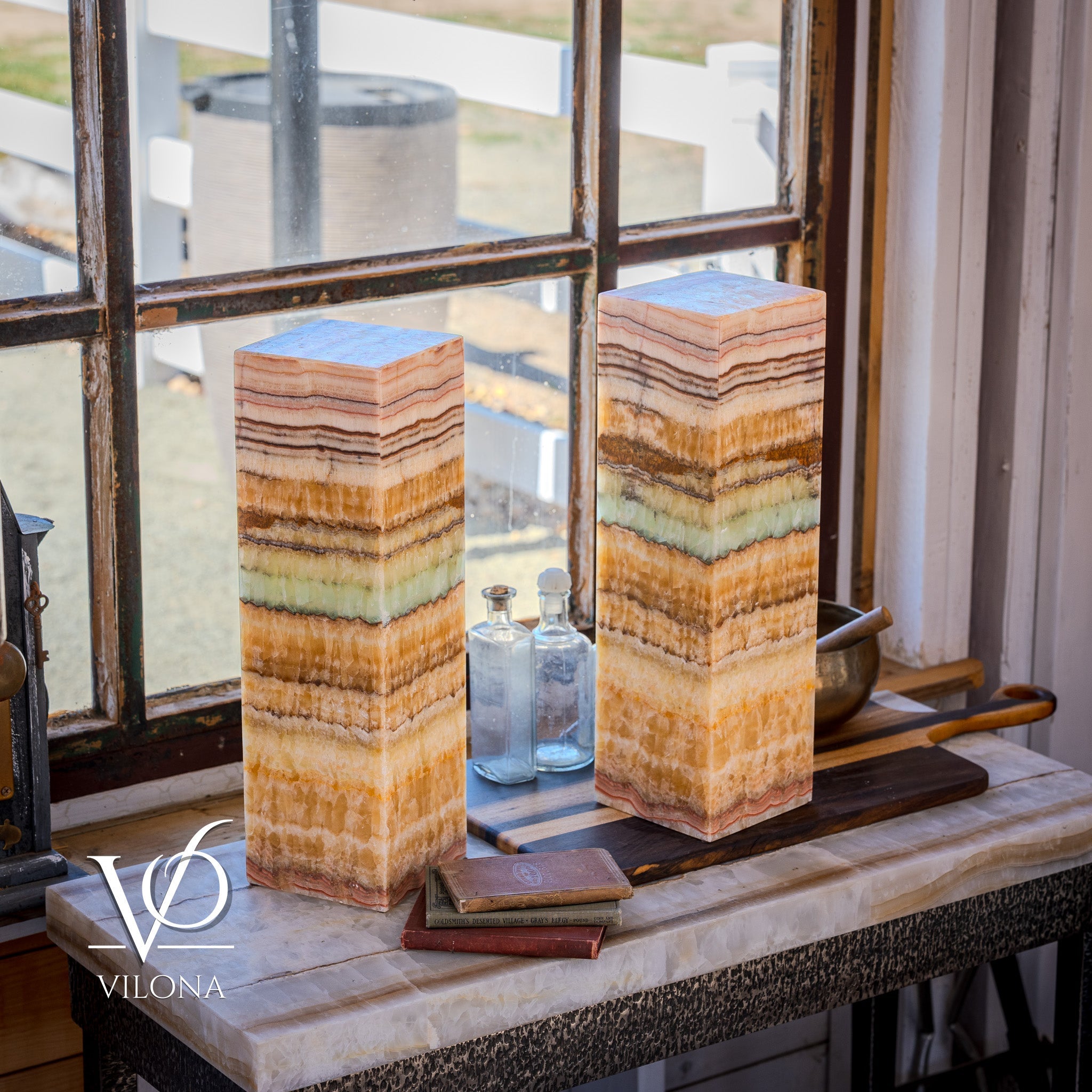 Aqua Onyx Square Table Lamp - 20" Tall, x 6"x 6" (Medium Pair #75) by Vilona Onyx - product image 10 for Resin Society