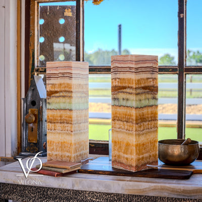 Aqua Onyx Square Table Lamp - 20" Tall, x 6"x 6" (Medium Pair #75) by Vilona Onyx - product image 11 for Resin Society