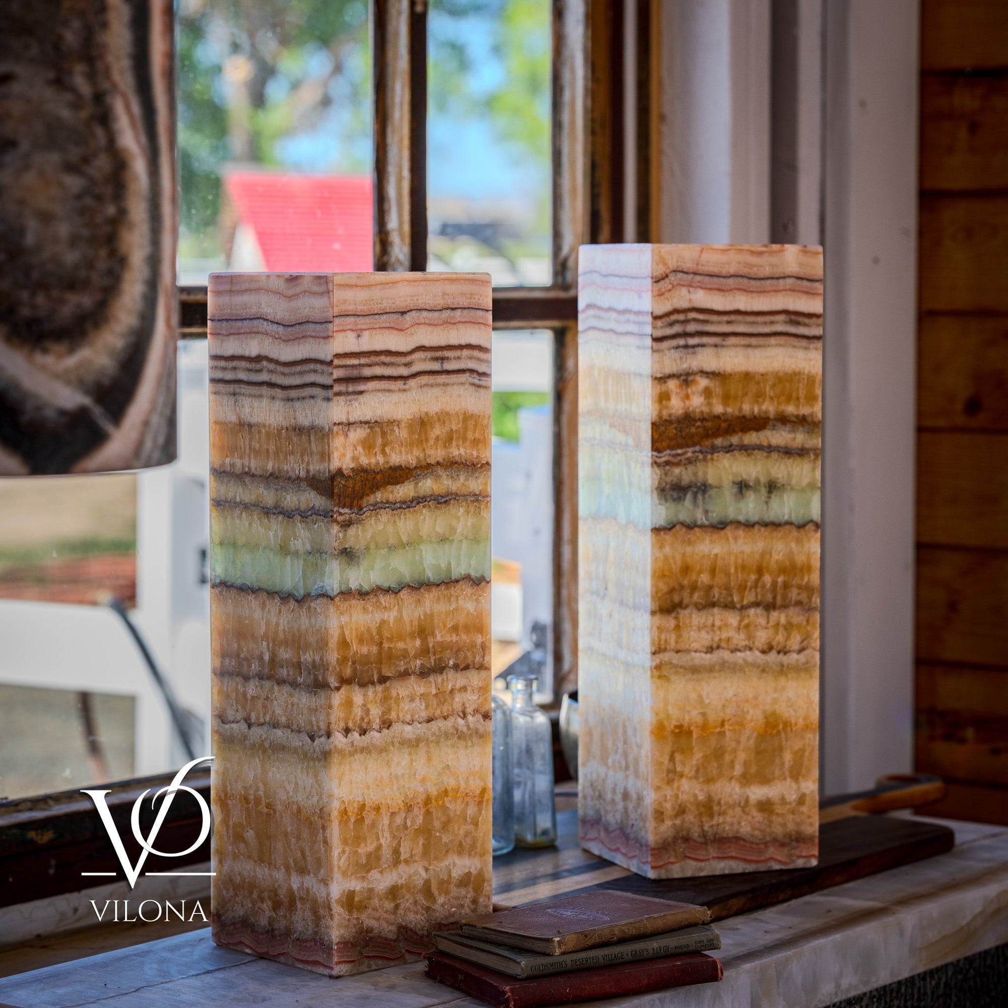 Aqua Onyx Square Table Lamp - 20" Tall, x 6"x 6" (Medium Pair #75) by Vilona Onyx - main product image for Resin Society