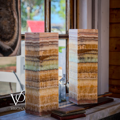 Aqua Onyx Square Table Lamp - 20" Tall, x 6"x 6" (Medium Pair #75) by Vilona Onyx - main product image for Resin Society