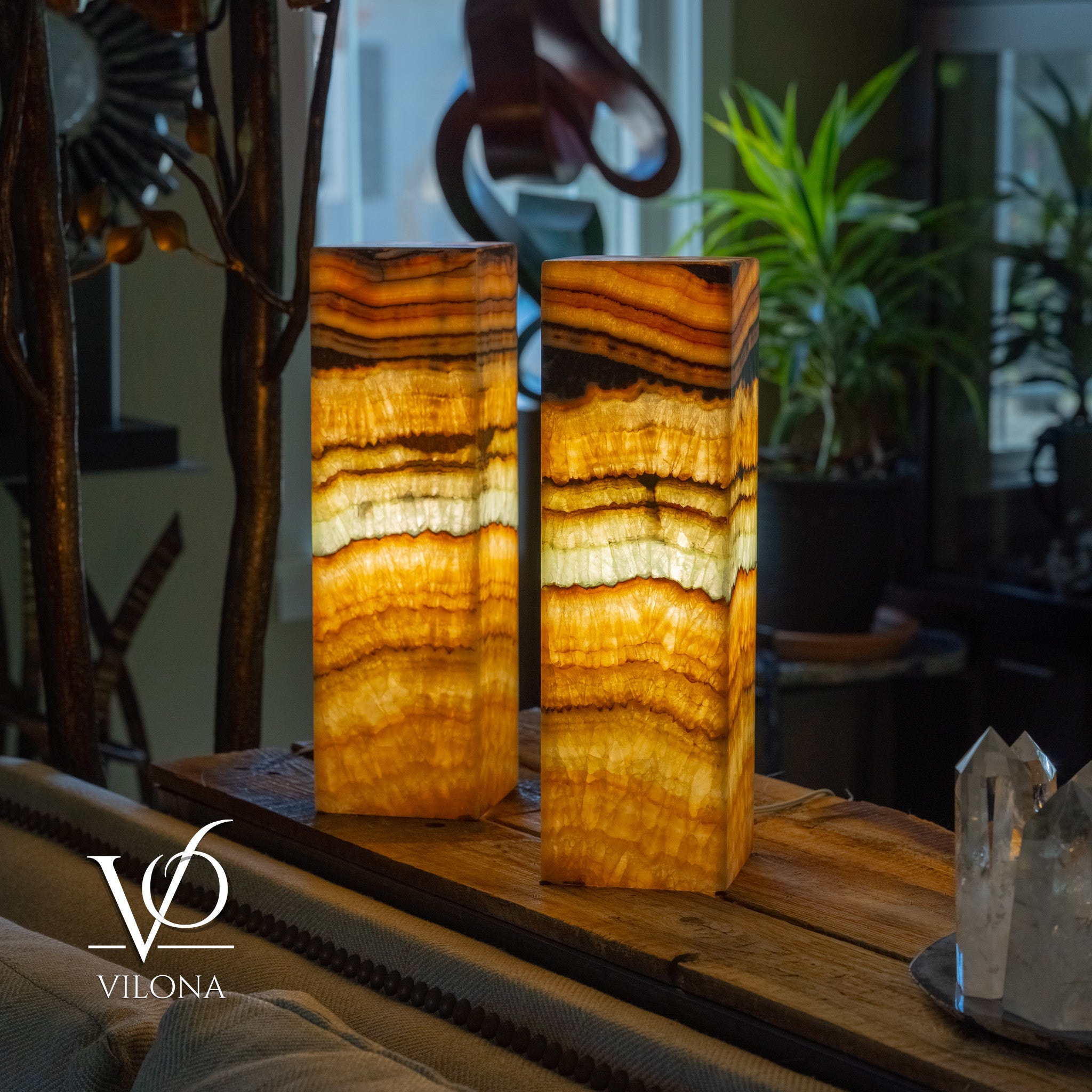 Aqua Onyx Square Table Lamp - 20" Tall, x 6"x 6" (Medium Pair #77) by Vilona Onyx - product image 5 for Resin Society