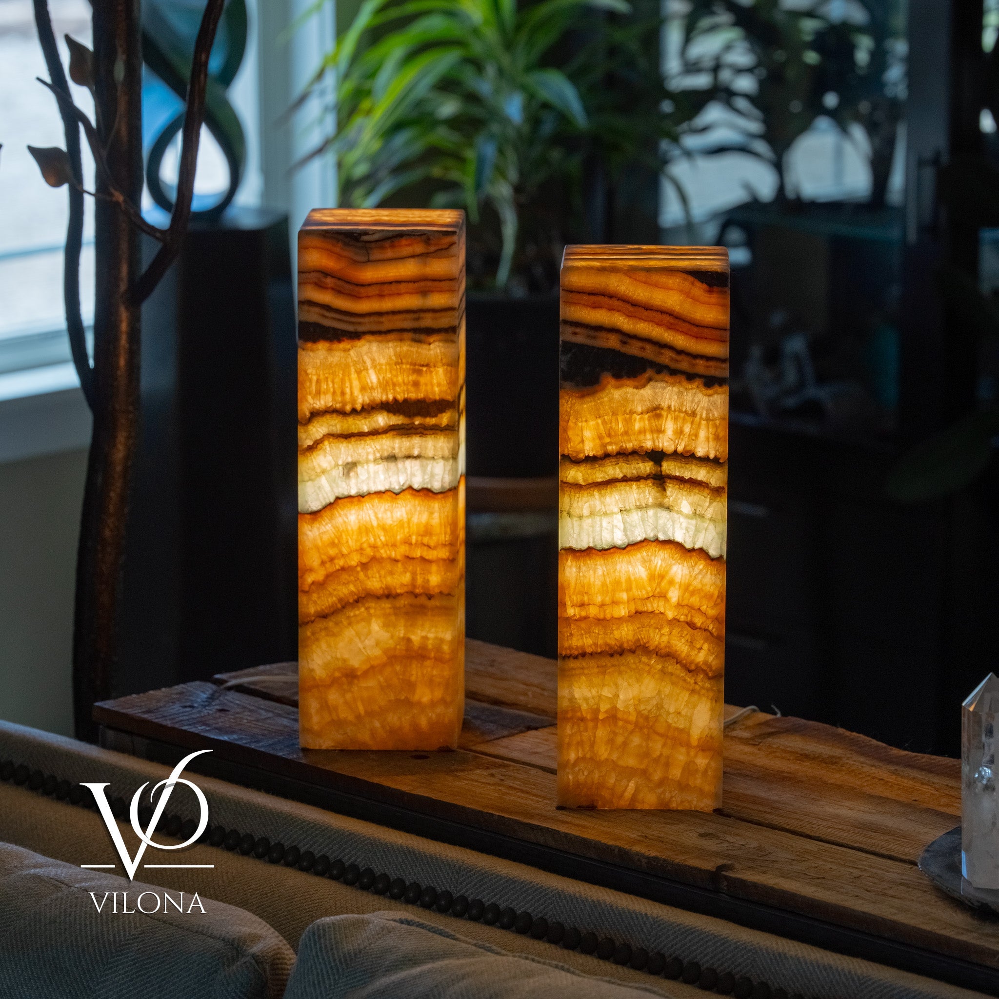 Aqua Onyx Square Table Lamp - 20" Tall, x 6"x 6" (Medium Pair #77) by Vilona Onyx - product image 6 for Resin Society