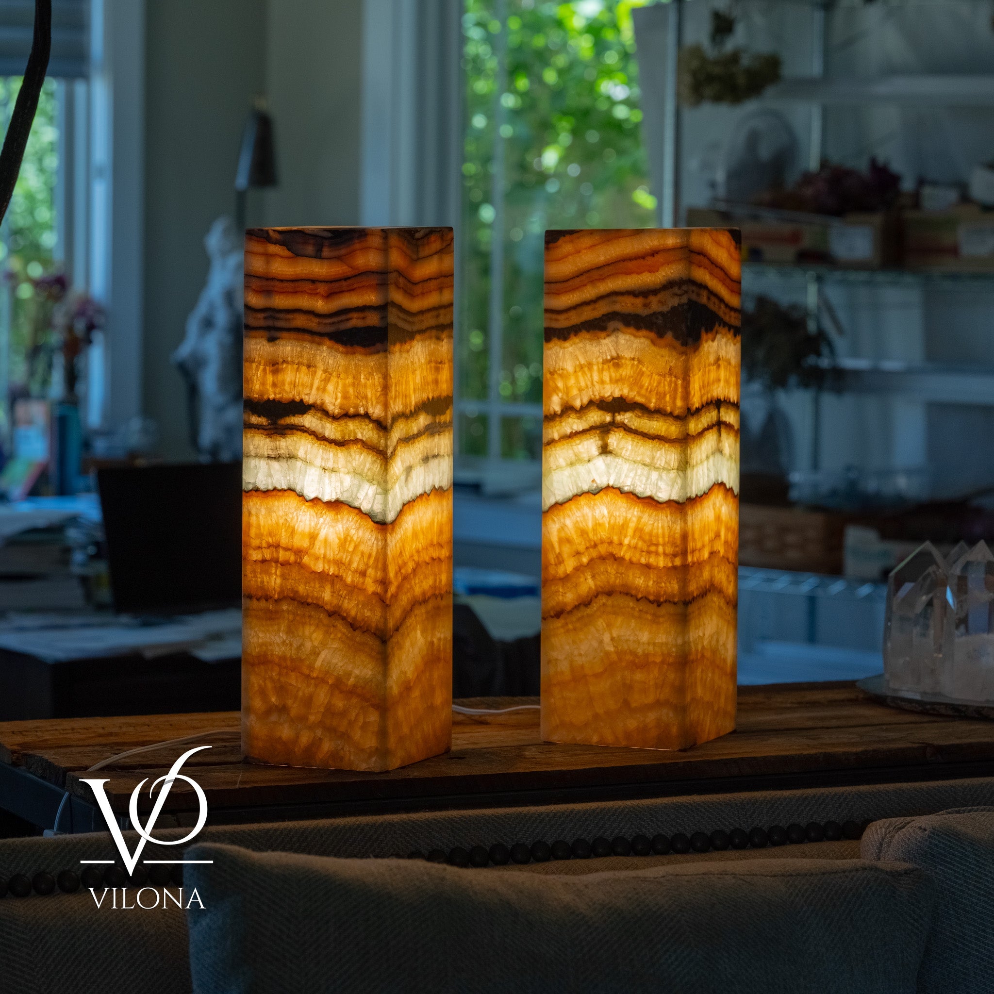Aqua Onyx Square Table Lamp - 20" Tall, x 6"x 6" (Medium Pair #77) by Vilona Onyx - product image 4 for Resin Society