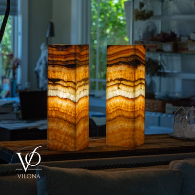 Aqua Onyx Square Table Lamp - 20" Tall, x 6"x 6" (Medium Pair #77) by Vilona Onyx - product image 4 for Resin Society