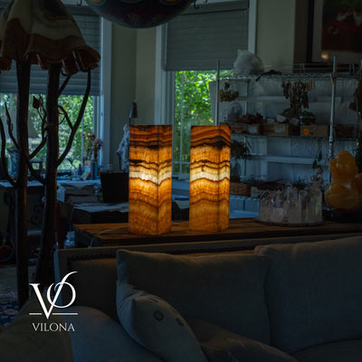 Aqua Onyx Square Table Lamp - 20" Tall, x 6"x 6" (Medium Pair #77) by Vilona Onyx - product image 8 for Resin Society