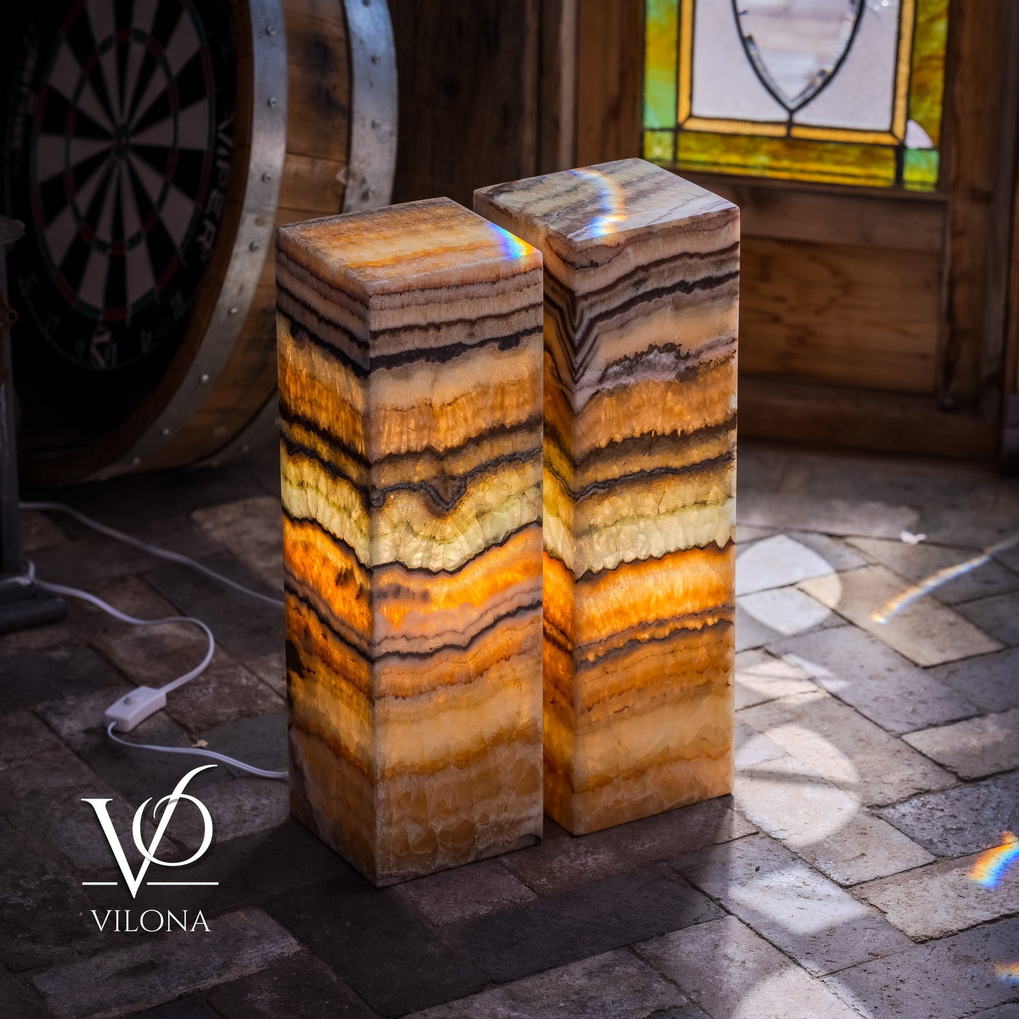 Aqua Onyx Square Table Lamp - 20" Tall, x 6"x 6" (Medium Pair #78) by Vilona Onyx - main product image for Resin Society