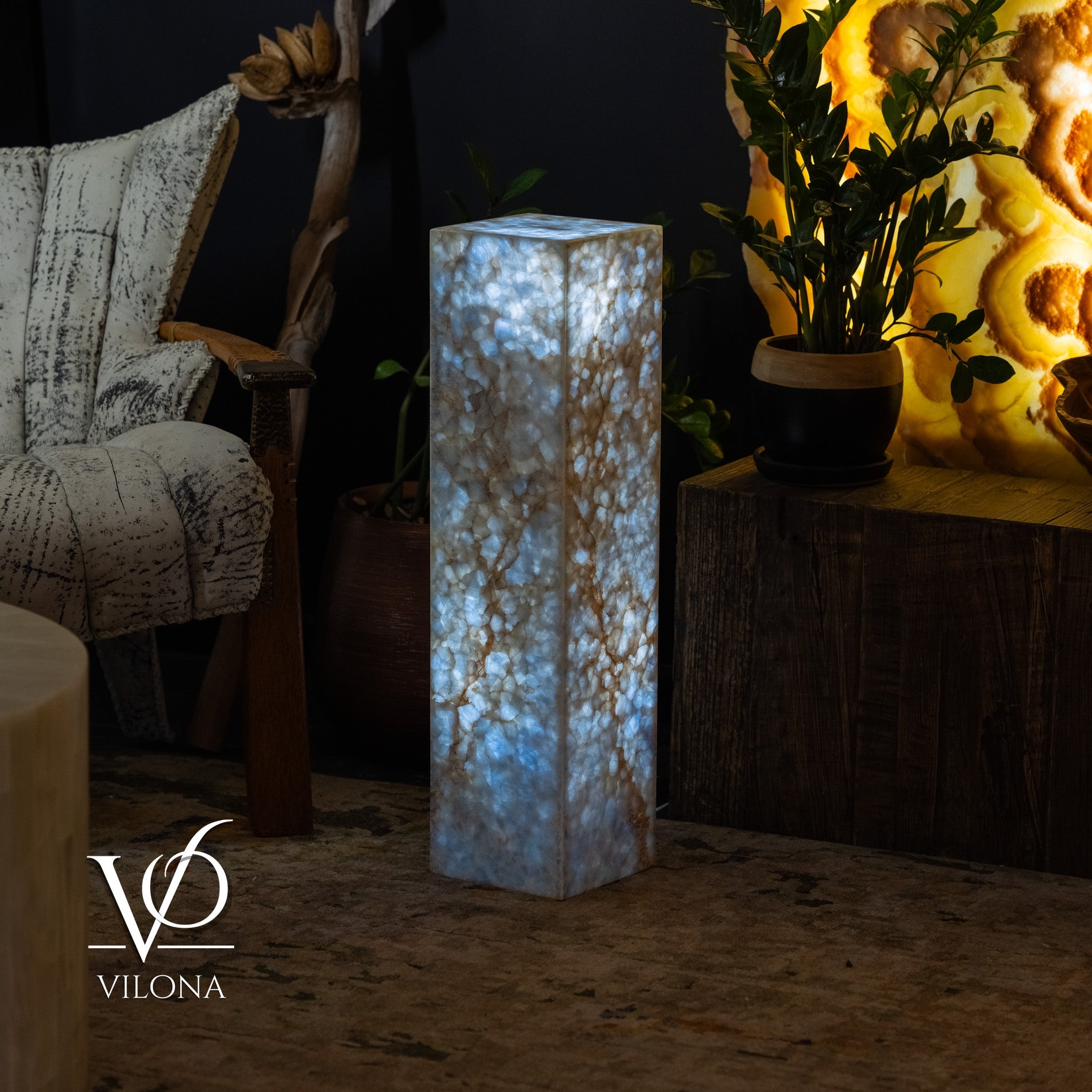 Arctic Onyx Floor Lamp - Small - 31.5"H x 8"W - Square - #2 by Vilona Onyx - product image 3 for Resin Society