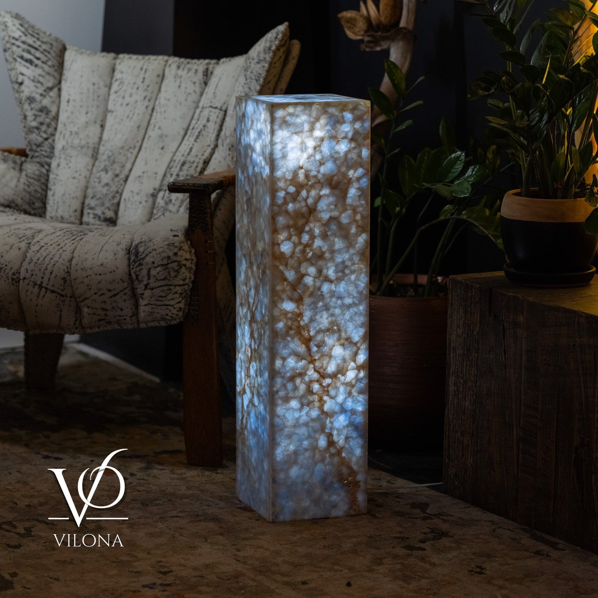 Arctic Onyx Floor Lamp - Small - 31.5"H x 8"W - Square - #2 by Vilona Onyx - main product image for Resin Society