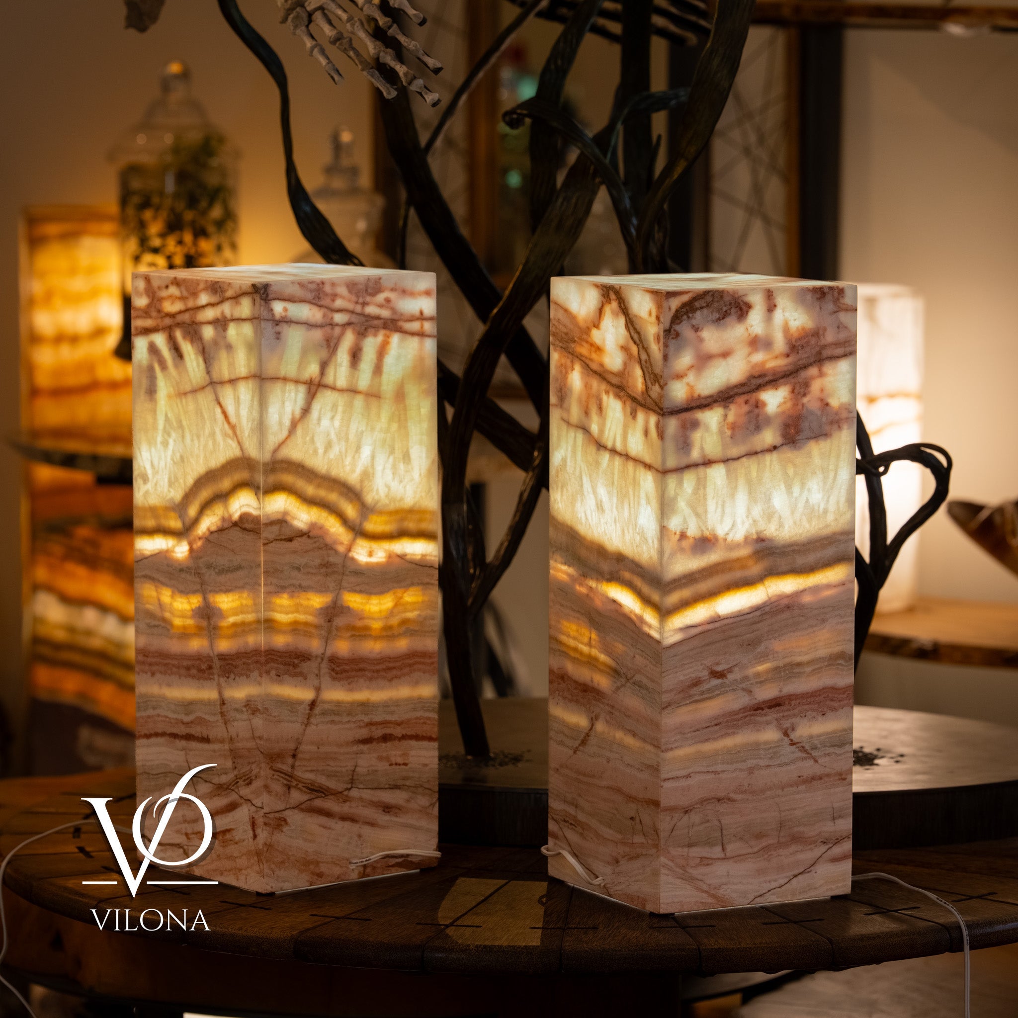 Divina Claire Onyx Table Lamp Pair – 22″ × 8″ Large Square #1 by Vilona Onyx - product image 3 for Resin Society