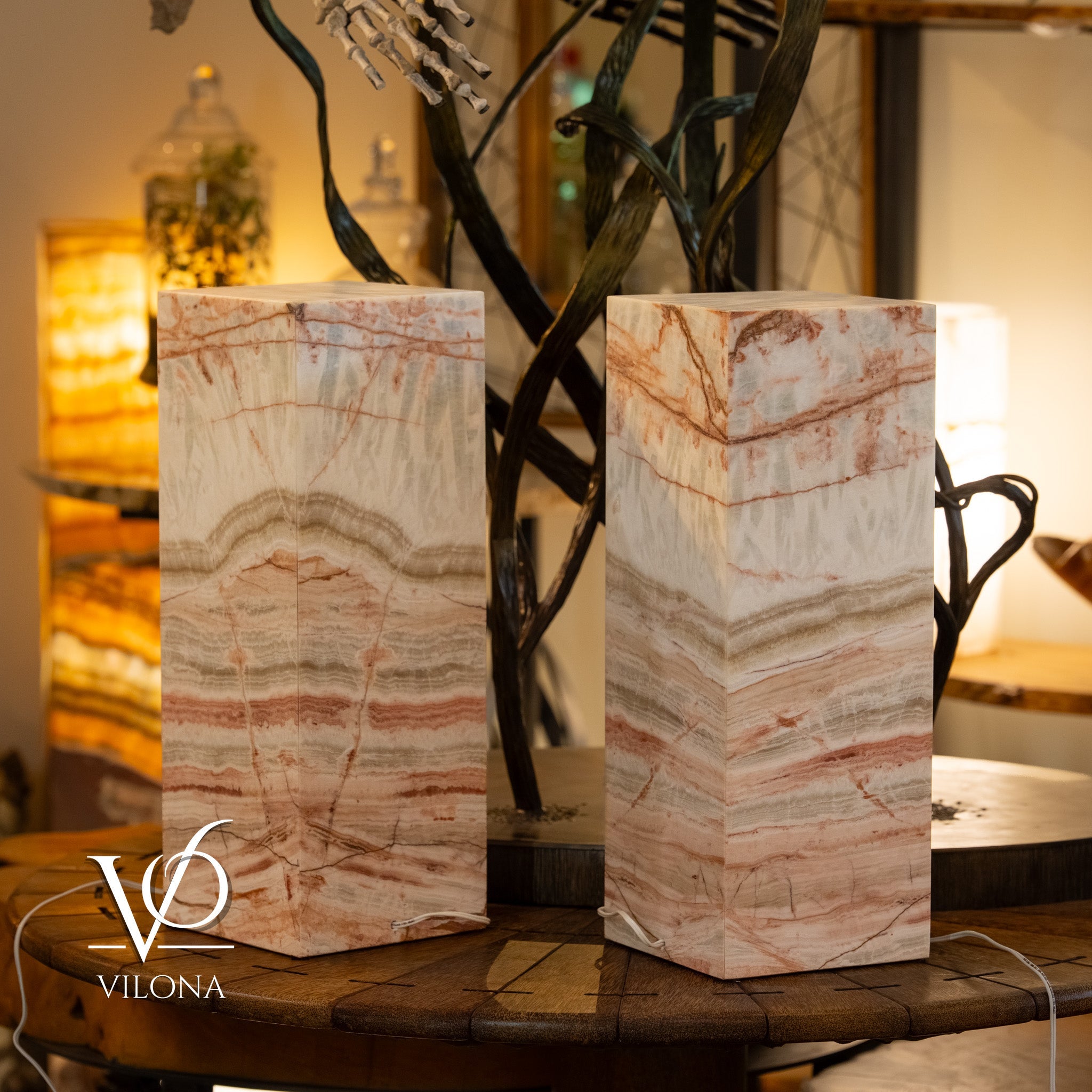 Divina Claire Onyx Table Lamp Pair – 22″ × 8″ Large Square #1 by Vilona Onyx - product image 9 for Resin Society
